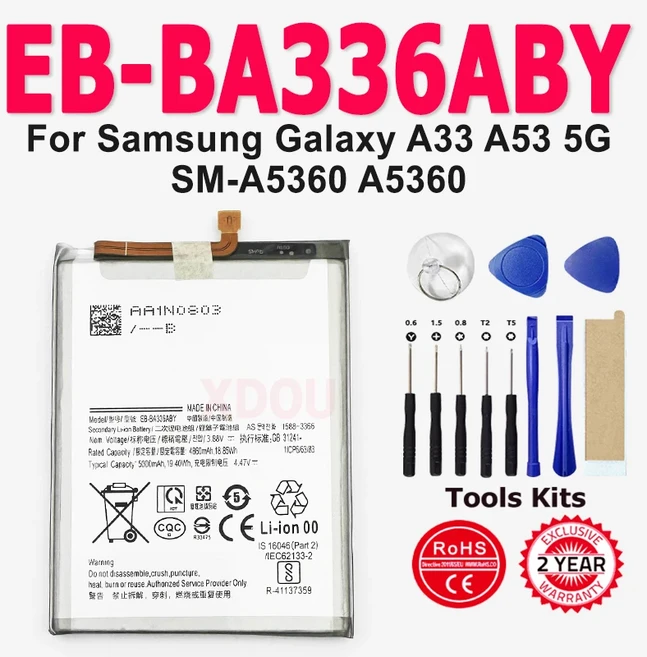 삼성 갤럭시 A33 A53 5G SM-A5360 A5360 배터리+도구용 새 제품 EB-BA336ABY/EB-BA536ABY 5000mAh 배터리, 01 EB-BA336ABY