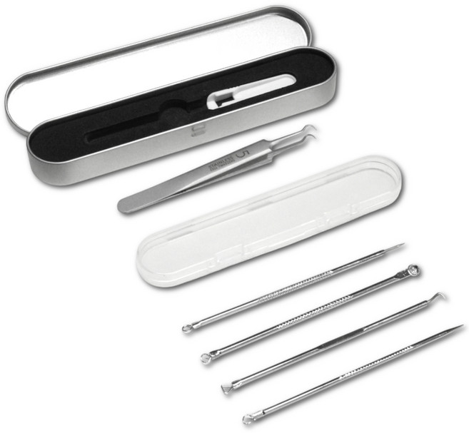 아니드니 초정밀 전문가용 피지 핀셋, 1세트, 후크형 핀셋 1개 루프4종 케이스2종