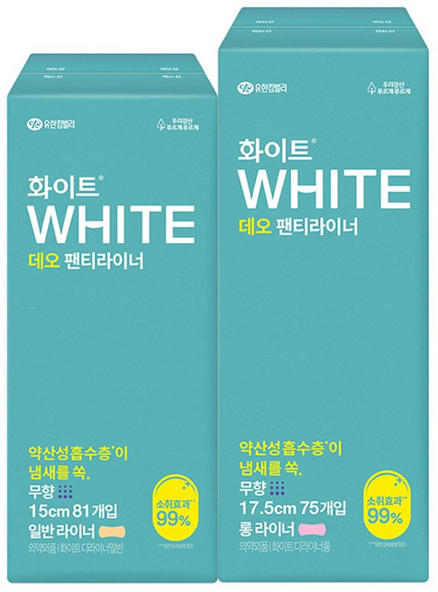 화이트 생리대 데오라이너(24) 일반/롱 2팩, 75개입