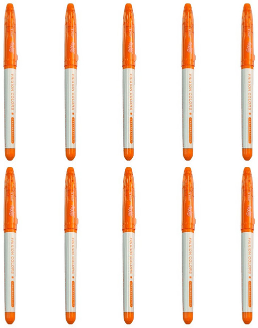 PILOT 파일로트 열펜 아이롱펜 열사인펜 열에 지워지는 펜 아이론펜 프릭션컬러즈 (사인펜타입) 8컬러 1박스, 주황, 10개