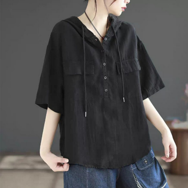 루스리더 여성 여름 루즈핏 면마 후드 티셔츠 V491