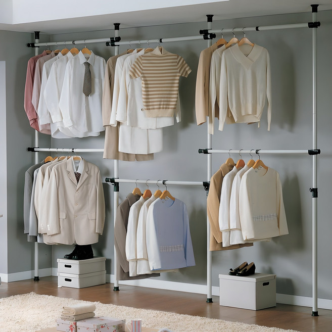 가화홈시스 수납 6단옷걸이 대용량 수납행거 NLB4600, 아이보리 + 검정