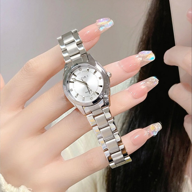 SKMEI 1620 여성 원형 큐빅 쿼츠 메탈 시계 여자 데일리 패션 시계