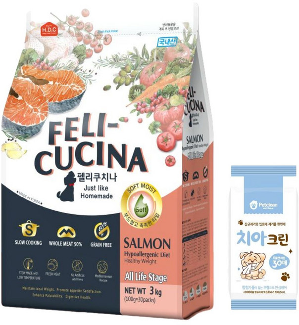 H.D.C 펠리쿠치나 소프트사료 3kg 치아깨끗티슈제공 사료, 연어, 1개