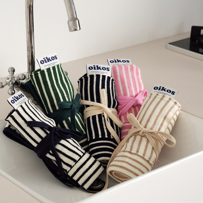 오이코스 남녀공용 스트라이프 허리 앞치마 포켓 미니 반앞치마 바리스타 5컬러 테리원단, 1개, 핑크