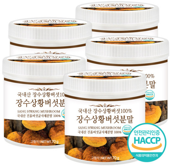 푸른들판 국산 장수 상황버섯 가루 100% 균사체 분말 차 HACCP, 5개, 70g
