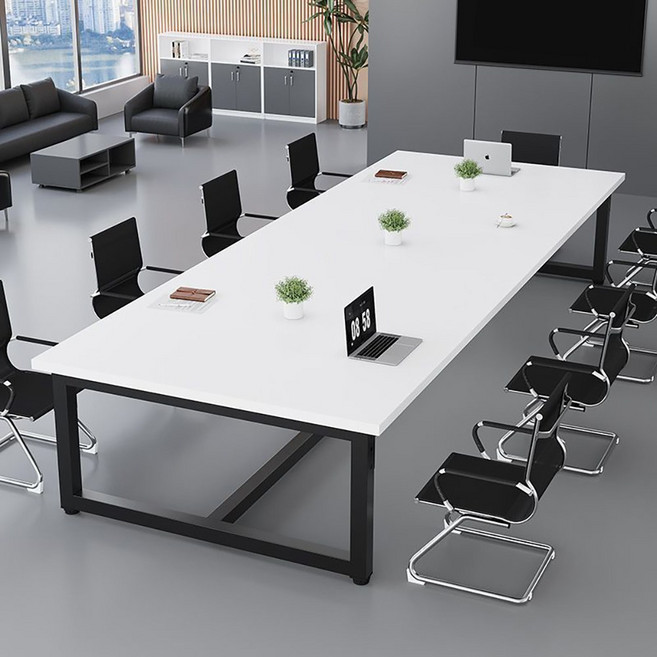 사무실 회의실 사각 회의 테이블 상담 세미나 연수용 책상, 화이트 상판+블랙 다리