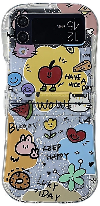 얌코 휴대폰 케이스 갤럭시 z플립5 z플립3 z플립6 z플립4 z플립7 힌지보호 실리콘 핸드폰케이스 그래피티 동식물