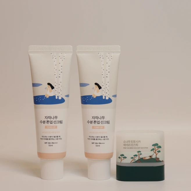 1+1 라운드랩 자작나무 수분 톤업 선크림 50ml, 2개 - 쿠팡