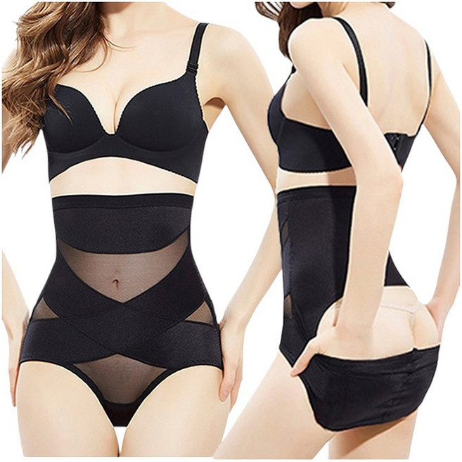 女性高腰網紗後脫式束腹褲 黑色 2XL