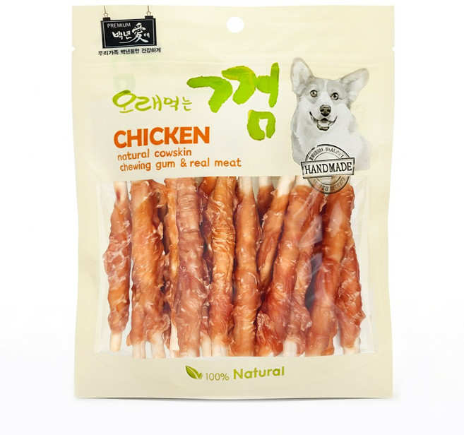 백년애 오래먹는 개껌 강아지 간식껌 치석제거 고기량 2배, 닭고기, 250g, 1개
