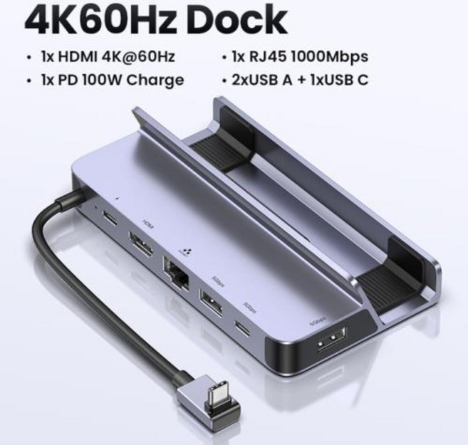 UGREEN-USB C 도킹 스테이션 타입 C to HDMI 4K60Hz RJ45 PD100W Dock for Steam Deck Nintend Switch MacBook Pro, 1) 4K60Hz Dock 6-in-1, 1개