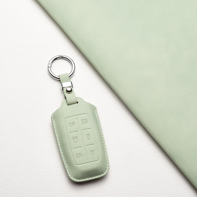 제네시스 차량용 키커버 (G70/EQ900/G80/G90/GV70/GV80 호환) - 고급 양가죽 내구성, 제네시스 B6 타입(6버튼), 연두