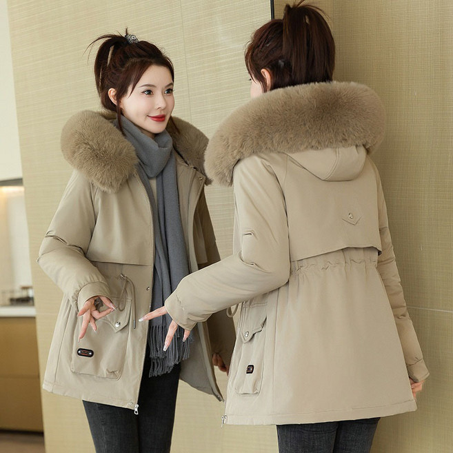 AOKADA 여성 겨울 루즈핏 퍼후드 야상 패딩 점퍼 털안감 하프 코트