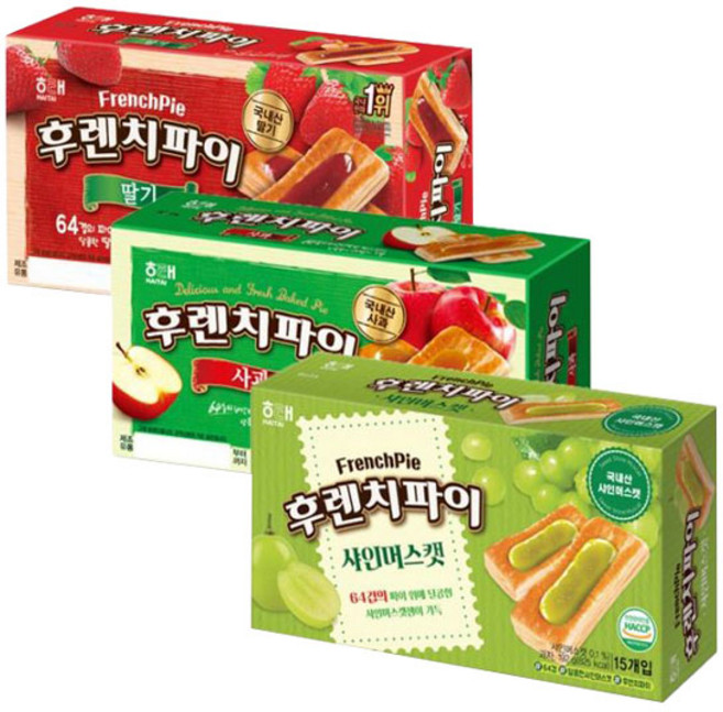 해태 후렌치파이 15입 x 4개 딸기 사과/샤인머스켓 재출시!, 딸기 2개+사과 2개, 768g