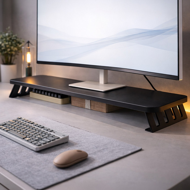차르미콜 모니터 받침대 탄소강 프레임 데스크 정리 수납 선반, 블랙(80cm)