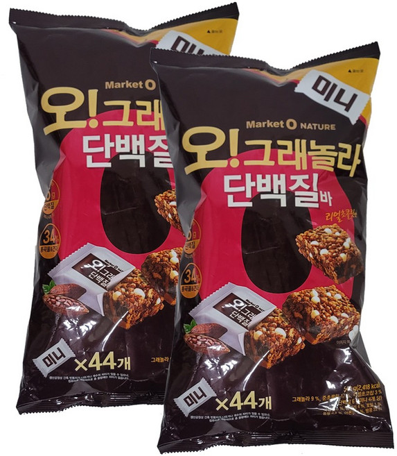 오그래놀라 단백질바 리얼초콜릿맛 540g X 2 미니 대략 44개입 단백질바미니, 2개