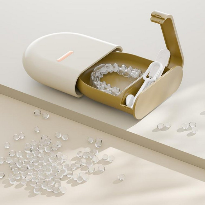 스테디얼 반원형 틀니 교정기 유지장치 보관함, 크림, 1개