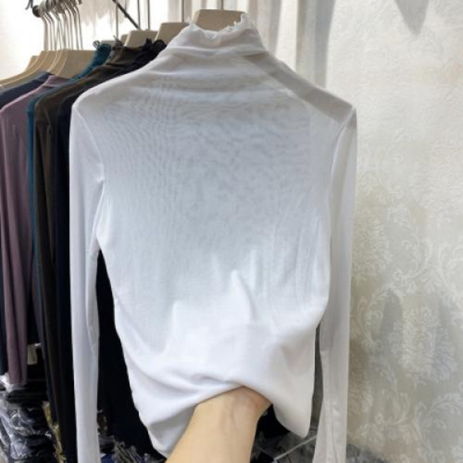 뉴욕멋쟁이 세이피 목폴라 시스루긴팔티 레이어드 티셔츠