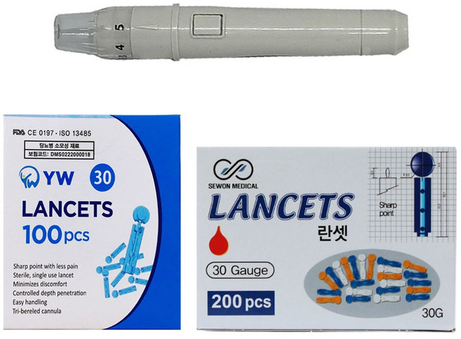 유랩 약국 사혈기 사혈침 란셋 채혈침 일회용 니들 손따는 침 당뇨 혈당측정 채혈기, 채혈기+YW란셋30G(100개입), 1개