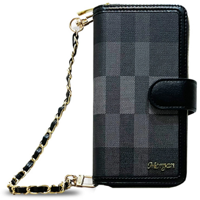 모건 체크 지퍼 지갑 다이어리 휴대폰 케이스 + 스트랩