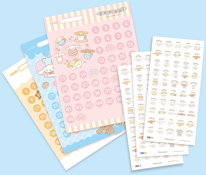 [산리오 정품] 영인터내셔널 시나모롤 칭찬스티커판+칭찬스티커 9매 세트