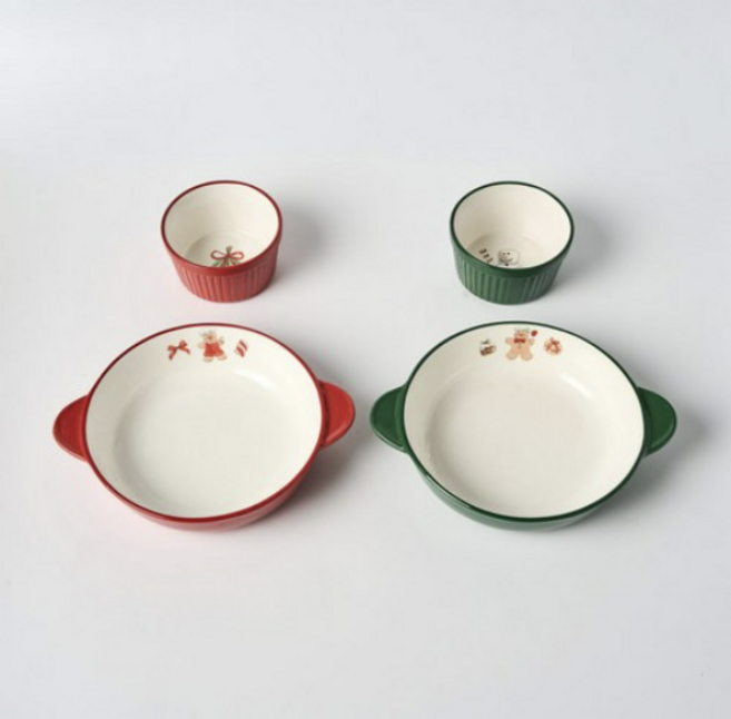 모던하우스 메리베이커리 식기세트 4p, 그린 + 레드, 양손핸들볼(2P) + 소스볼(2P), 1개