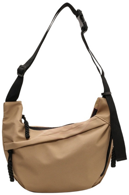 牛角包側背包 帆布包 防潑水斜背包 餃子包 半月包 日系輕量化 太空包, 卡其色