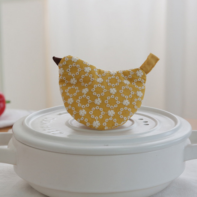 버드팟 주방 냄비손잡이 새모양 감성 내열 주방용품 뚜껑손잡이 장갑 다용도 집게, 1개, 옐로우