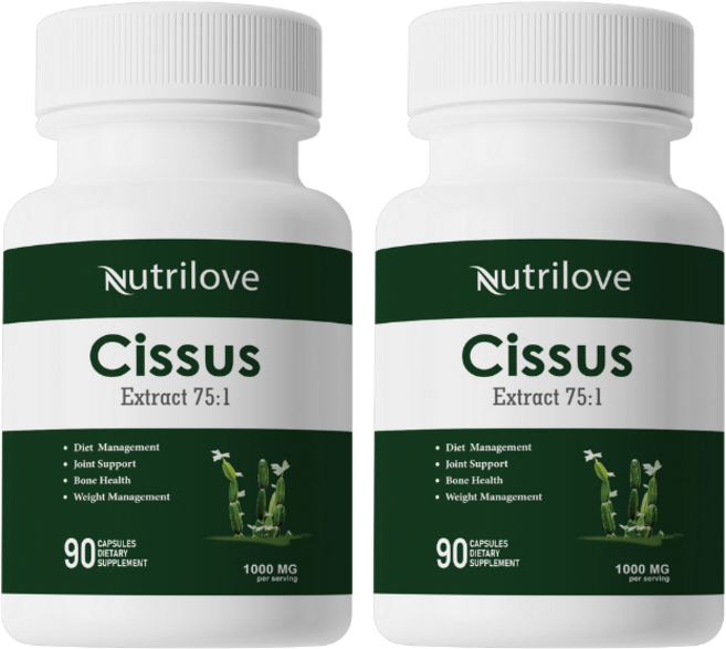 Nutrilove Cissus Quadrangularis 1000mg 고농축 75배 히말라야의 시서스 추출 파우더 캡슐에 케토스테로이드 20% 함유 90캡슐/병, 2개, 90정