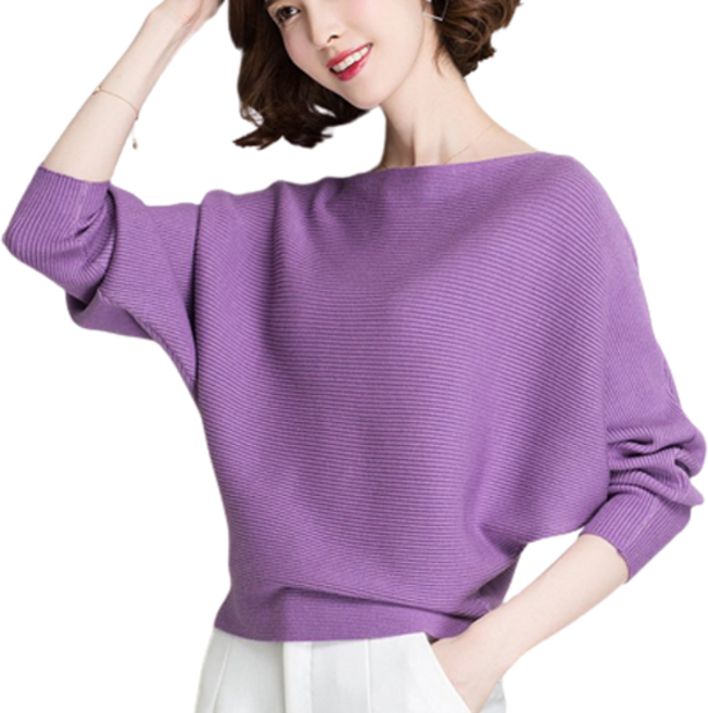 WAWAMOM 여자 가오리소매 니트 티셔츠 여성 일자넥 골지니트 티 BNZ43j