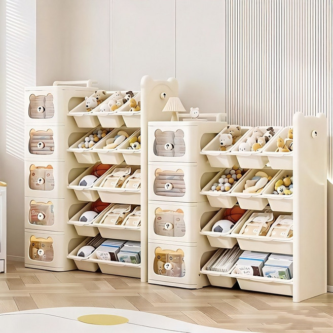 BYOU 어린이 장난감 정리함 5단 서랍장 다용도 교구장, 크림색