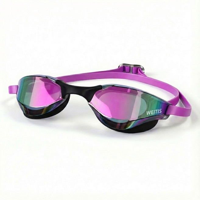 웨이티스 성인용 안티포그 미러 수경 김서림방지 선수용 실내 수영 물안경 WT100, 오로라퍼플, 1개