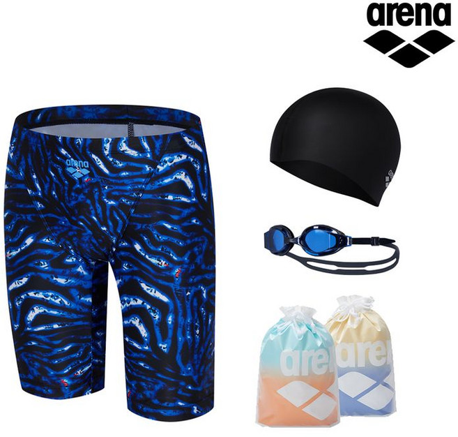 아레나 소다라이트 4부 수영복 + 수경+수모 세트 A4SM1PM92NVY hP