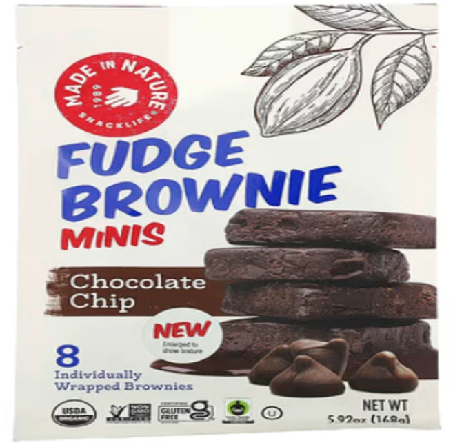 Made in Nature 퍼지 브라우니 미니 초콜릿 칩 개별 포장된 브라우니 8개 168g(5.92oz), 168g, 1개 - 쿠팡