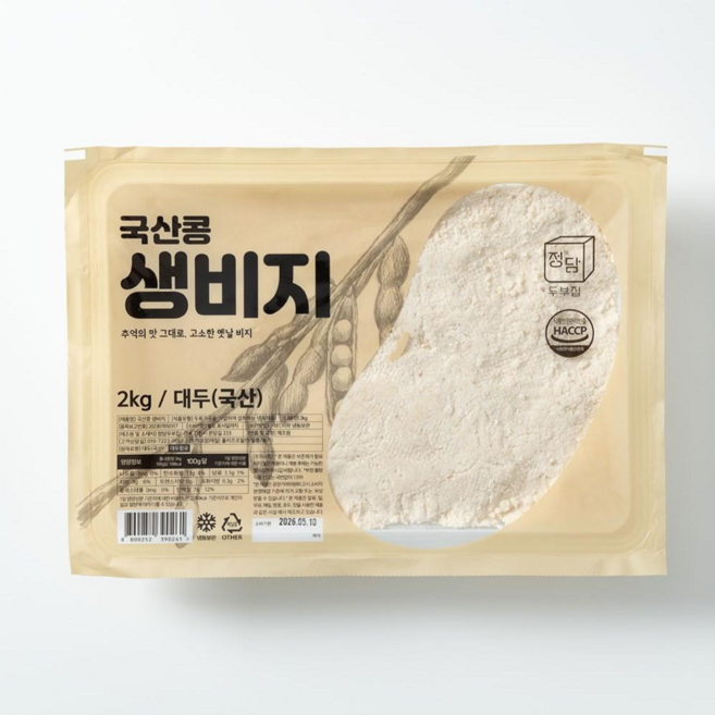 [정담두부집] 콩비지 생비지 국산콩100% (백태) 대용량 식자재용 (냉동보관), 1개, 2kg