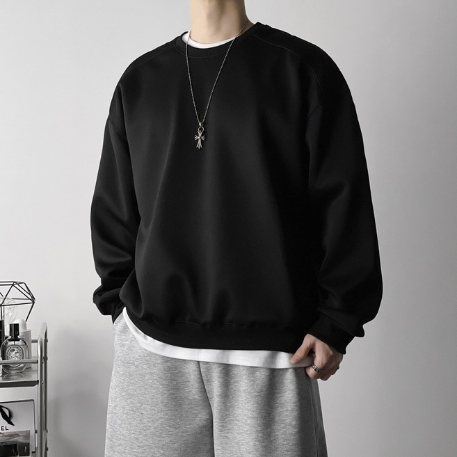 오프앤 남자 무지 어깨 절개 오버핏 맨투맨