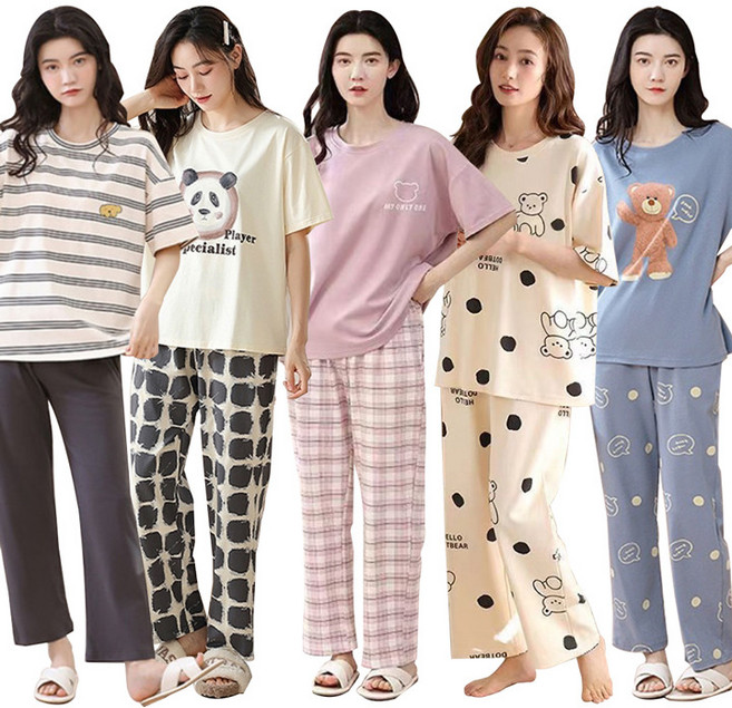 로즈엘리 44부터 100까지 반팔+긴바지 파자마 부드럽고 편안한 스판 잠옷 상하세트 5종