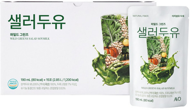 에이보 와일드그린즈 샐러두유 국산 과채 두유 18종 동결건조 식물성 간편식 190ml 15팩, 15개