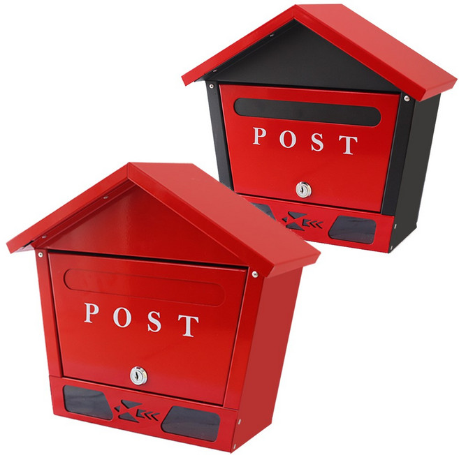 [원진엘앤비] 고급분체도장실크인쇄 EGI (녹방지용 아연코팅철판) 벽걸이우체통 하우스 표준형우편함, 블랙투톤