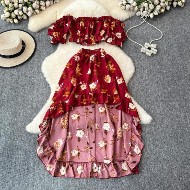 비치 원피스 빅사이즈 세련된 하프 룩 길이 소재 폴리에스테르 하단 튜브탑 나시 휴가 트로피칼 소매 플라워 민소매 여름 플라워무늬 캉캉 보헤미안 앙상블 리조트 드레스 해변 휴양지 슬