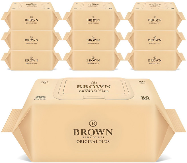 브라운 오리지널 플러스 아기물티슈 캡형, 55g, 80매, 10개