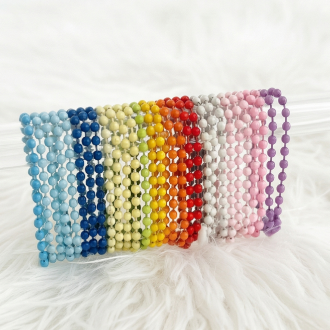 레인보우캣 컬러 군번줄 키링 줄구슬 볼체인, 100개, 혼합색상