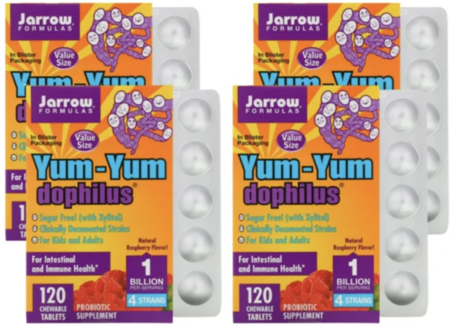 자로우 얌얌 도피러스 유산균 10억 무설탕 라즈베리맛 츄어블 120정 X 4박스, 4개 - 쿠팡