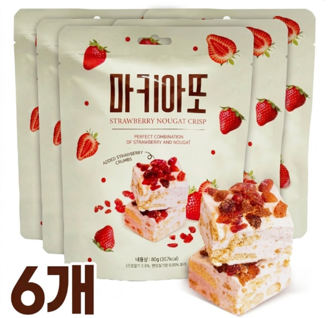 마키아또딸기누가크리스피 쫀득쿠키 설화병 누가크래커, 6개, 80g