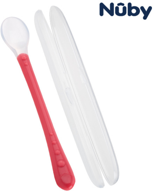 누비 실리콘 롱핸들 이유식 스푼&케이스, 핑크, 1개