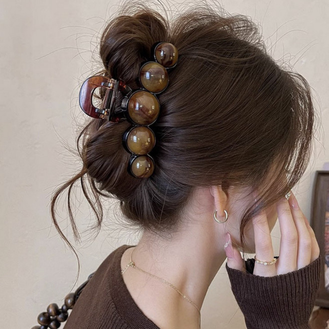 루비앤 엔틱 투톤 셀룰로오스 헤어집게핀 고급 짱짱한 대형 올림머리 집게핀