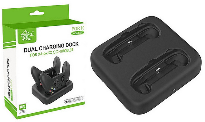 KJH 適用於 XBOX Series X/S 無線遙控手把雙槽充電座, 黑色, 1個, 手柄雙充