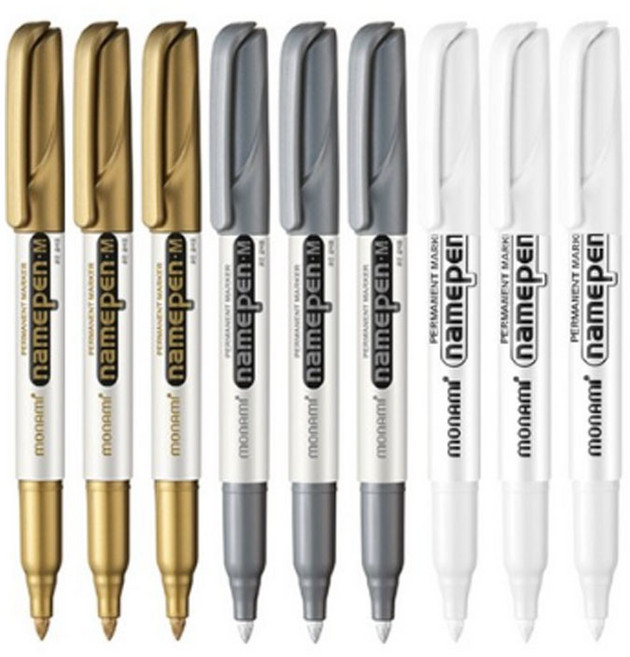 모나미 금색 은색 흰색 네임펜 9개입 세트 굵은글씨용