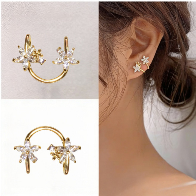 [귀뚫기 필요없음] 유행 별 큐빅 귀골집 여성 패션 귀걸이